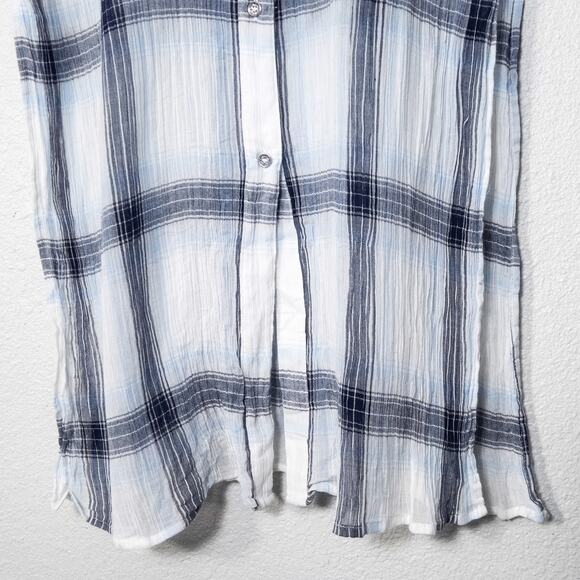 Calvin Klein Gauzy Plaid Shirt Dress Blue White Cotton Size L Weekend Ready - Picture 5 of 8